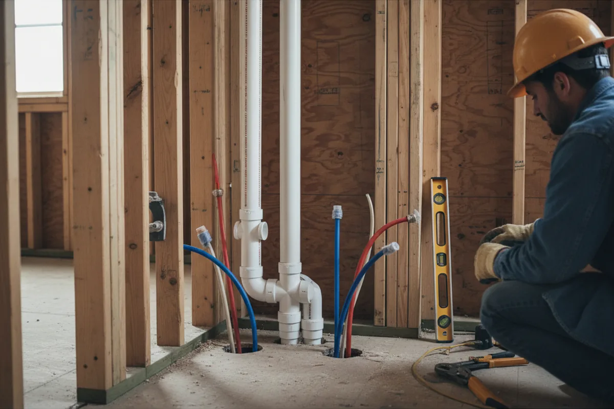 Drain and supply rough-in during Leak Detection in Tyner